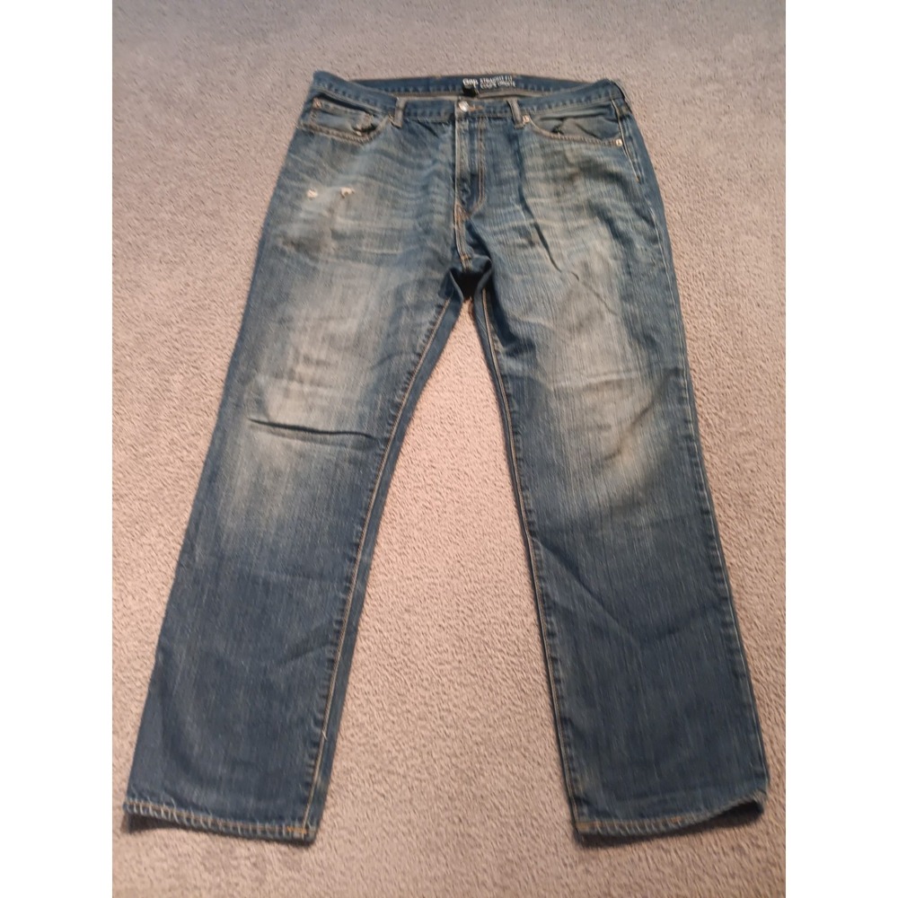 Gap Straight Fit Jeans Men's W36 L30 Blue Medium Wash Distressed